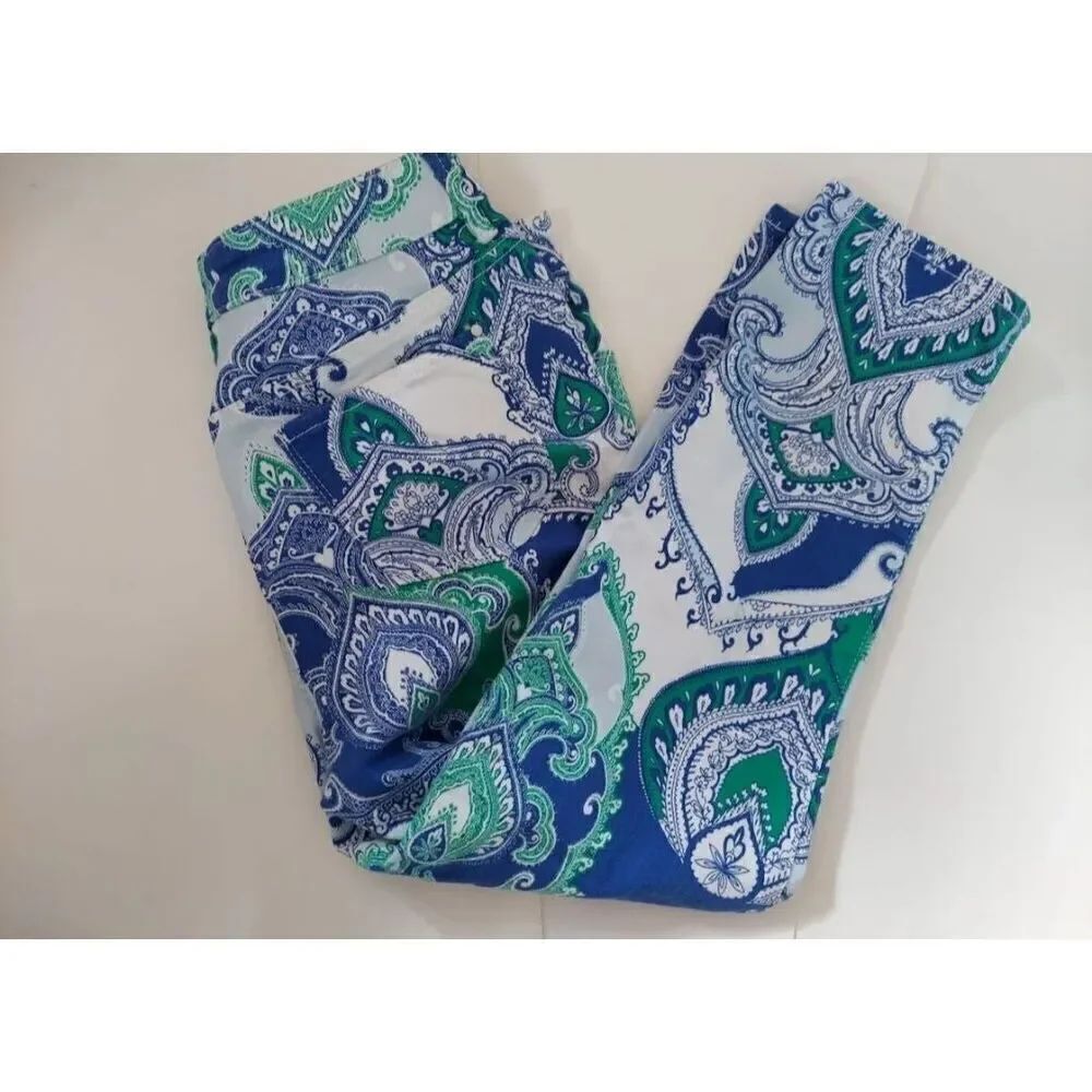💕Chicos Slim Leg Crop Pants Size 0 US 4 Paisley Print Cotton Blend Stretch